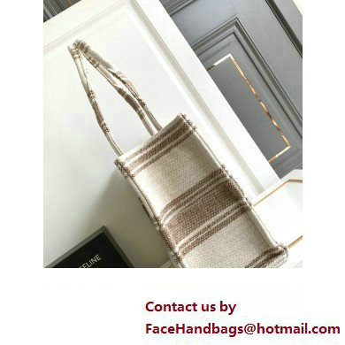 Celine Large Cabas Thais Bag In Striped Textile With Celine Jacquard 196762 Beige/Brown 2023