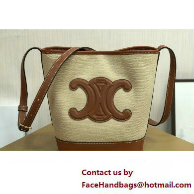 Celine SMALL BUCKET CUIR TRIOMPHE Bag in TEXTILE AND CALFSKIN Natural / Tan 198243
