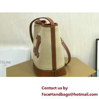 Celine SMALL BUCKET CUIR TRIOMPHE Bag in TEXTILE AND CALFSKIN Natural / Tan 198243 - Click Image to Close