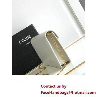 Celine WALLET ON CHAIN triomphe Bag in Shiny calfskin 10J733 White/Gold