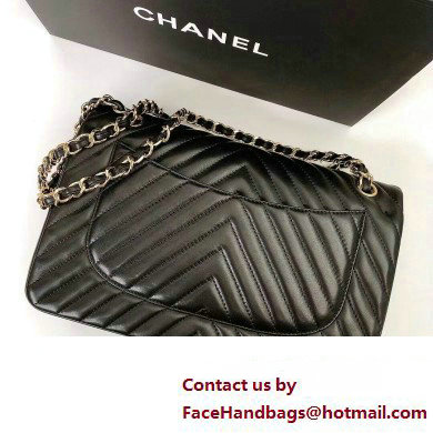 Chanel BLACK Chevron Medium Flap Bag in sheepskin With gold Hardware - Click Image to Close