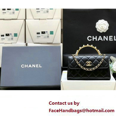 Chanel Clutch with Chain in Lambskin and Imitation Pearls AP3512 black 2023(original quality)