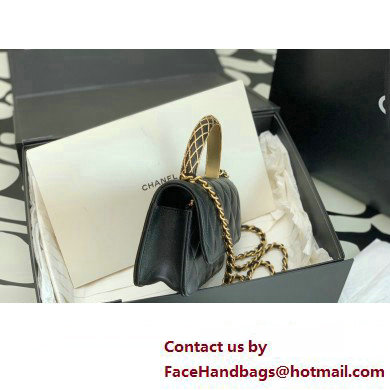 Chanel Lambskin Phone Holder with Chain Bag Black with Top Handle AP3385 2023 - Click Image to Close
