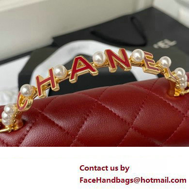 Chanel Wallet on Chain WOC Bag in Lambskin and Imitation Pearls AP3504 Burgundy 2023
