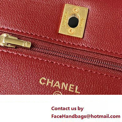 Chanel Wallet on Chain WOC Bag in Lambskin and Imitation Pearls AP3504 Burgundy 2023