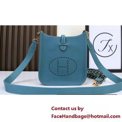 Hermes Evelyne III TPM Bag In Original Togo Leather blue jean with gold Hardware (Machine Made)