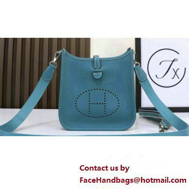 Hermes Evelyne III TPM Bag In Original Togo Leather blue jean with silver Hardware (Machine Made)