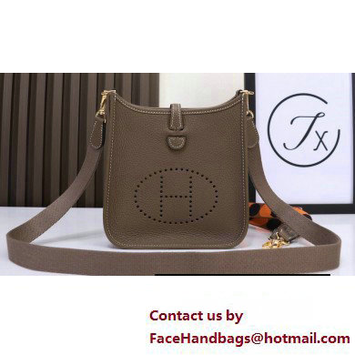 Hermes Evelyne III TPM Bag In Original Togo Leather taupe grey with gold Hardware (Machine Made)