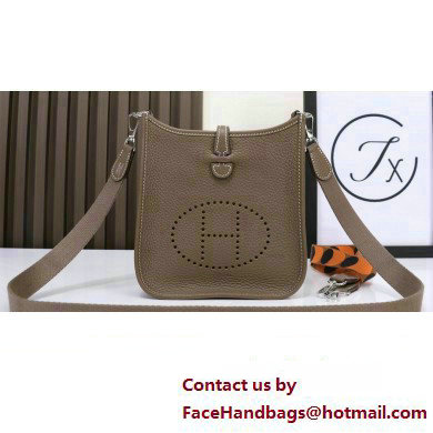 Hermes Evelyne III TPM Bag In Original Togo Leather taupe grey with silver Hardware (Machine Made)