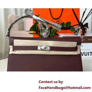 Hermes Kelly Elan Bag In Original Mysore Leather Burgundy 2023(Full Handmade) - Click Image to Close