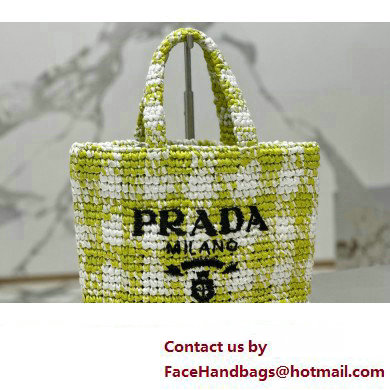 Prada Raffia-effect yarn Small crochet tote bag 1BG422 White/Green - Click Image to Close