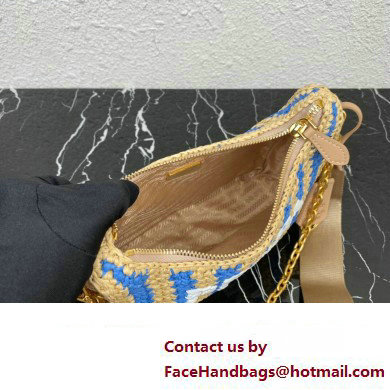 Prada Re-Edition 2005 crochet raffia shoulder bag 1BH204 Beige/Blue 2023 - Click Image to Close