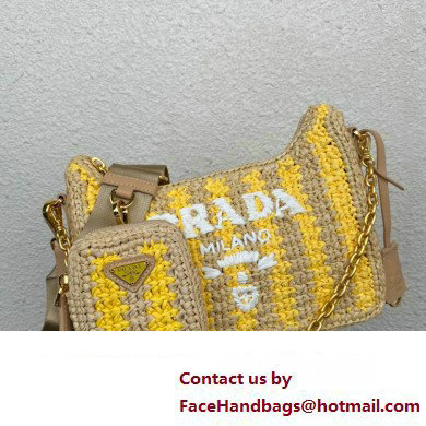 Prada Re-Edition 2005 crochet raffia shoulder bag 1BH204 Beige/Yellow 2023