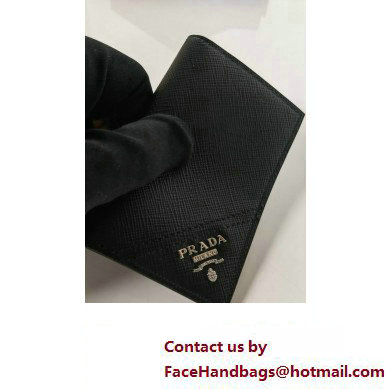 Prada Saffiano Leather Card Holder 2MC101 Metal lettering logo Black/Silver