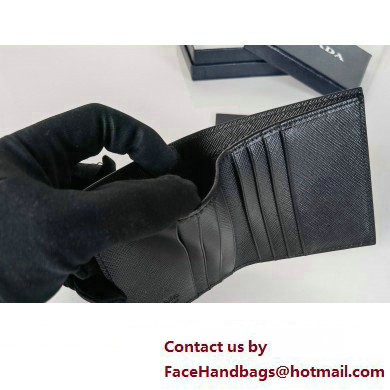 Prada Saffiano Leather Wallet 2MO004 Metal lettering logo Black/Silver - Click Image to Close