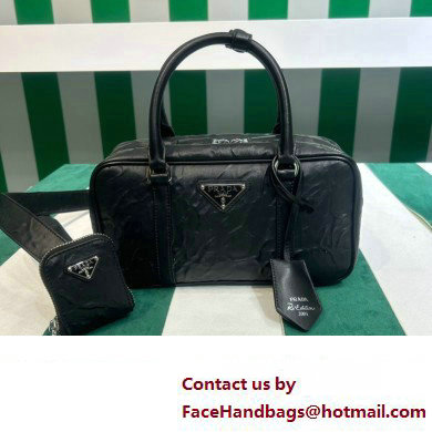 Prada Small antique nappa leather top handle bag 1BB098 black 2023
