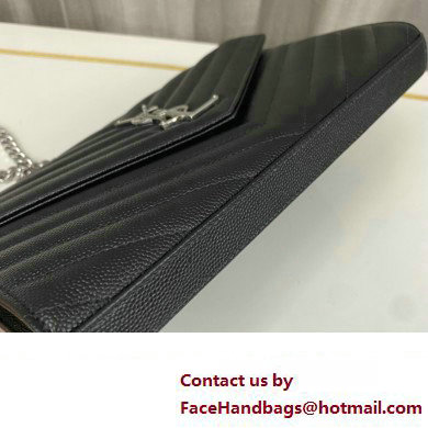 Saint Laurent cassandre matelasse chain wallet in grain de poudre embossed leather 377828 Black/Silver - Click Image to Close