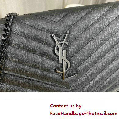 Saint Laurent cassandre matelasse chain wallet in grain de poudre embossed leather 377828 Black