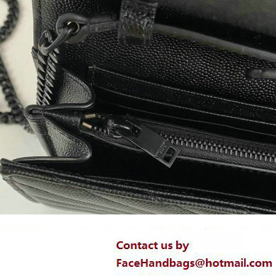 Saint Laurent cassandre matelasse chain wallet in grain de poudre embossed leather 377828 Black