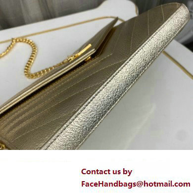 Saint Laurent cassandre matelasse chain wallet in grain de poudre embossed leather 377828 Gold - Click Image to Close