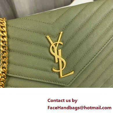 Saint Laurent cassandre matelasse chain wallet in grain de poudre embossed leather 377828 Green/Gold - Click Image to Close