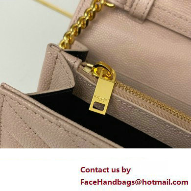Saint Laurent cassandre matelasse chain wallet in grain de poudre embossed leather 377828 Pink/Gold