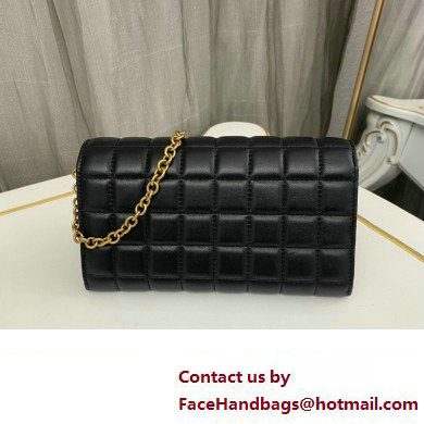Saint Laurent le maillon chain wallet in shiny quilted lambskin 738109 Black - Click Image to Close