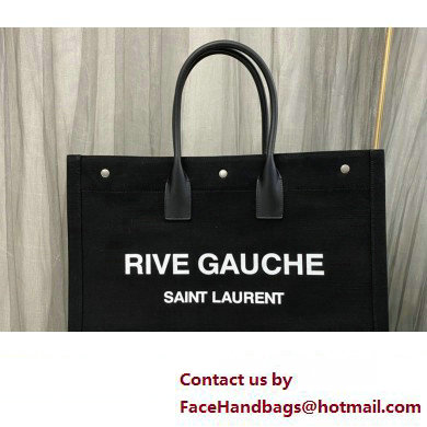 Saint Laurent rive gauche shopping Tote bag in linen and leather 499290 Black