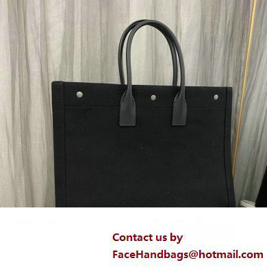 Saint Laurent rive gauche shopping Tote bag in linen and leather 499290 Black