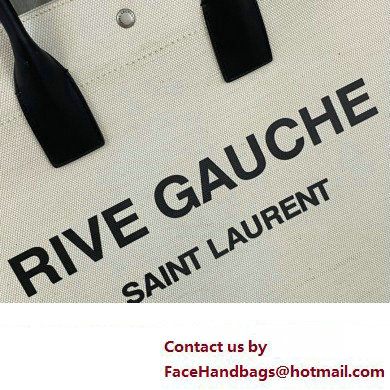 Saint Laurent rive gauche shopping Tote bag in linen and leather 499290 White