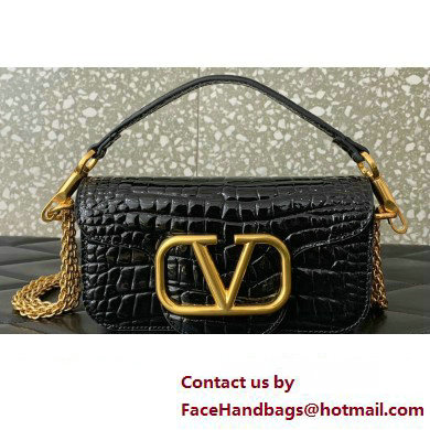 Valentino Loco Small Shoulder Bag In Croco Pattern Black 2023