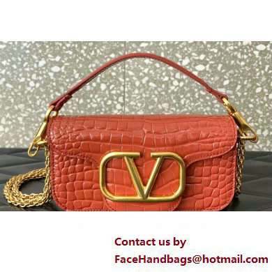 Valentino Loco Small Shoulder Bag In Croco Pattern Dark Pink 2023