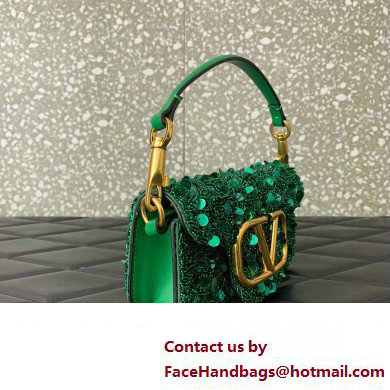 Valentino Loco Small Shoulder Bag in 3D Sequins Embroidery bamboo green 2023