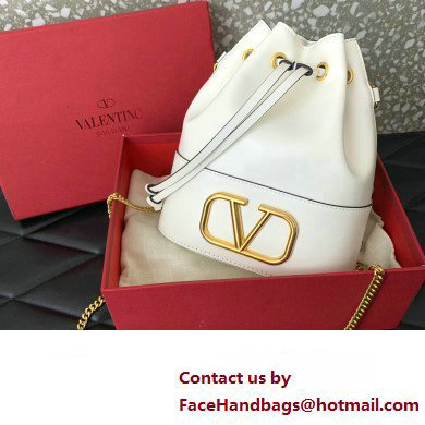 Valentino Mini Bucket Bag In Nappa With Vlogo Signature Chain White 2023
