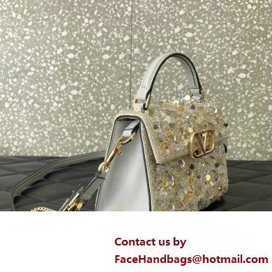 Valentino Mini VSling Bag in Beads 3D Embroidery with Crystals and Sequins Silver 2023