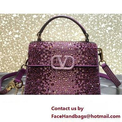 Valentino Mini VSling Bag with Sparkling Crystal Embroidery Purple 2023