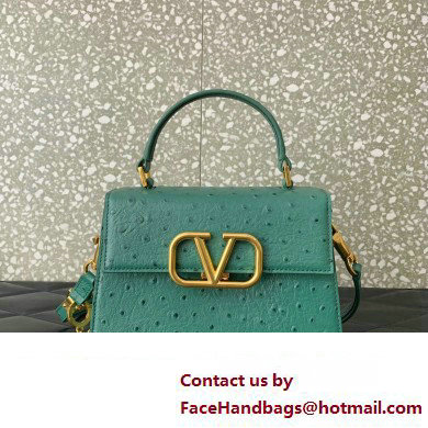 Valentino Small VSling bag in Ostrich Embossed Leather green 2023 - Click Image to Close