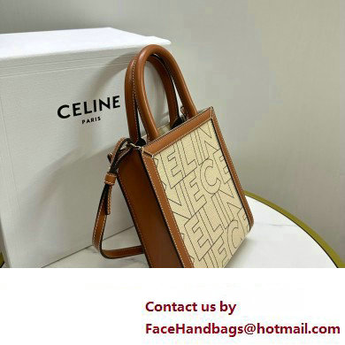 celine Mini Vertical Cabas bag in TEXTILE WITH CELINE ALL-OVER print Natural / Tan 2023