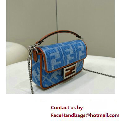 fendi Light blue denim Mini Baguette bag with FF embroidery 2023