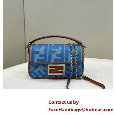 fendi Light blue denim Mini Baguette bag with FF embroidery 2023 - Click Image to Close