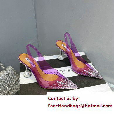 Aquazzura Heel 8.5cm PVC Yes Darling Crystal Slingback Pumps Purple 2023