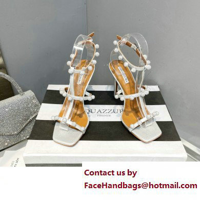 Aquazzura Heel 9.5cm Cha Cha Cha Crystal Sandals Metallic Silver 2023 - Click Image to Close
