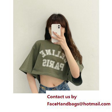 Celine Cropped T-shirt in Cotton fleece KAKI MILITAIRE/OFF WHITE 2023 - Click Image to Close