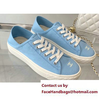 Chanel Front CC Logo Canvas Sneakers Blue 2023 - Click Image to Close