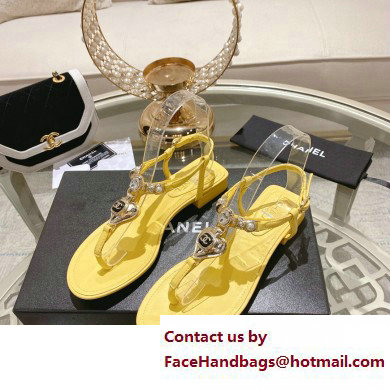Chanel Heel 3cm Metal Strass and Pearls Sandals G39674 Yellow 2023