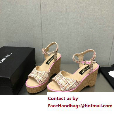 Chanel Heel 8cm Platform Sandal Tweed Pink 2023 - Click Image to Close
