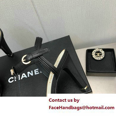 Chanel Heel CC Logo Lambskin and Grosgrain Open Shoes G39016 Black 2023 - Click Image to Close