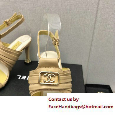 Chanel Heel CC Logo Sandals Leather Beige 2023 - Click Image to Close