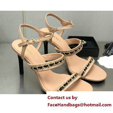 Chanel Heel Chain Lambskin Sandals G39549 Beige 2023