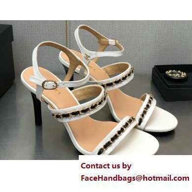 Chanel Heel Chain Lambskin Sandals G39549 White 2023 - Click Image to Close